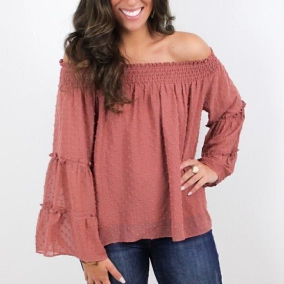 Off The Shoulder Layered Bell Sleeve Top - Mauve - Picture 3 of 6